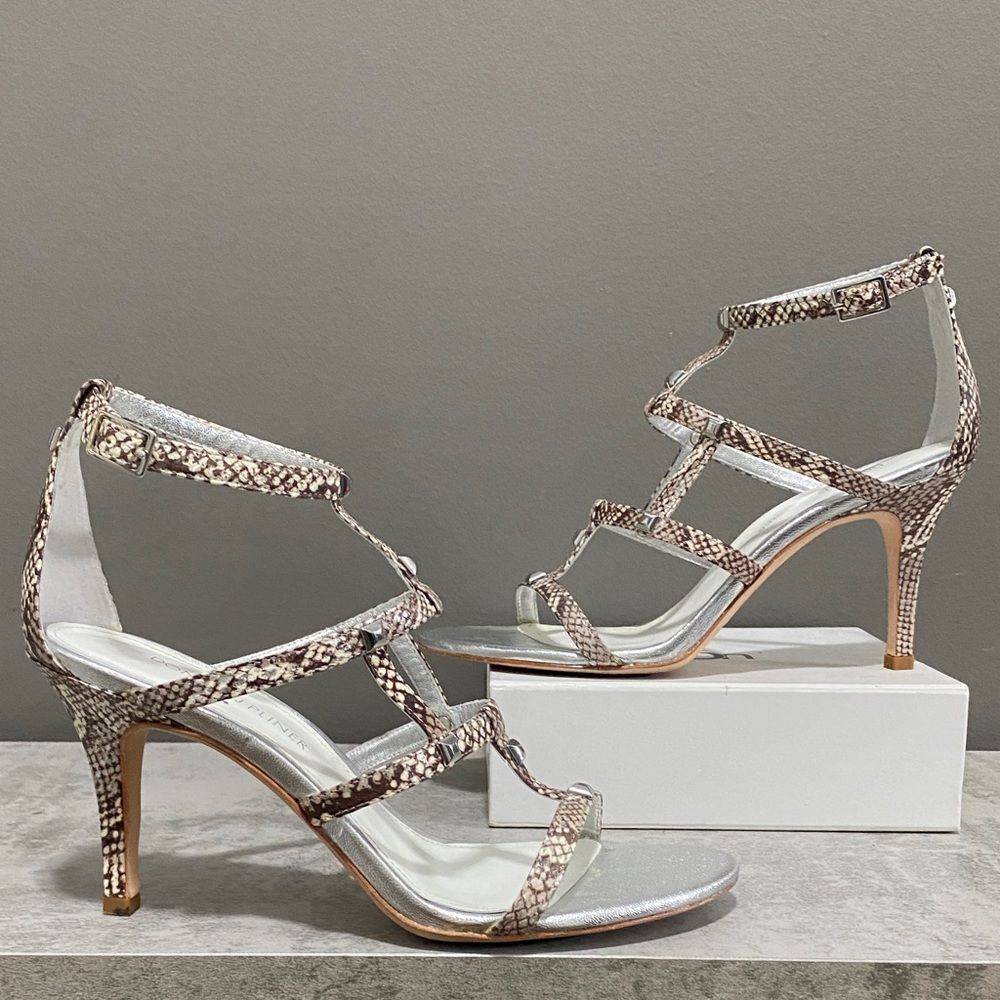 Donald J.Pliner Elegant Snakeskin Strappy  Heels w/ silver accents Size 7.5